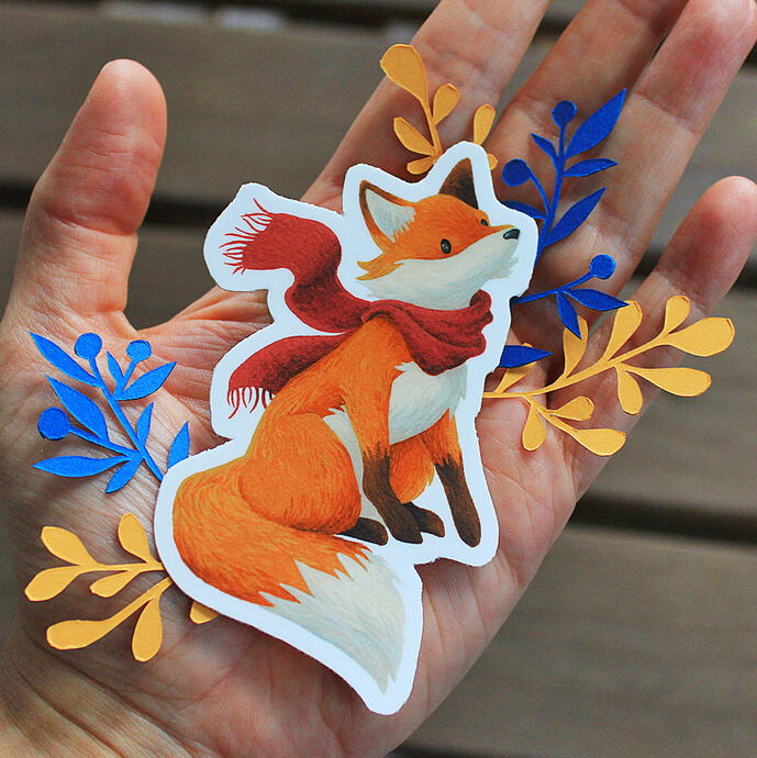 Fox with a Scarf - sticker (acrylic on paper)