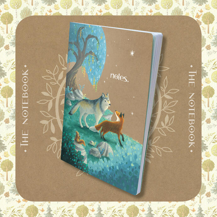 Forest Box, the notebook (box of stationery and home decor items, acrylic on paper, 2023)