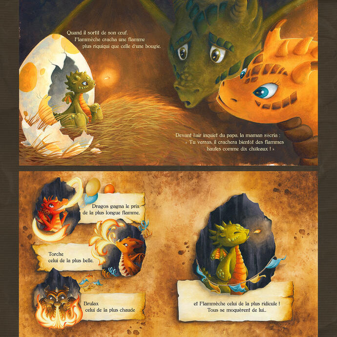 Two spread pages for an abandonned children's book project, 2015